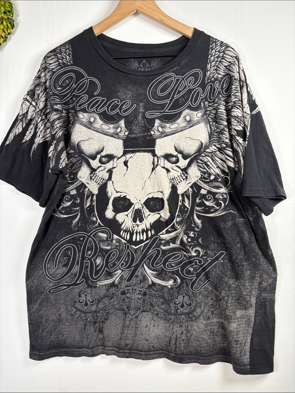 XZAVIER Black Skull Wing Graphic Short Sleeve T-Shirt size 2XL